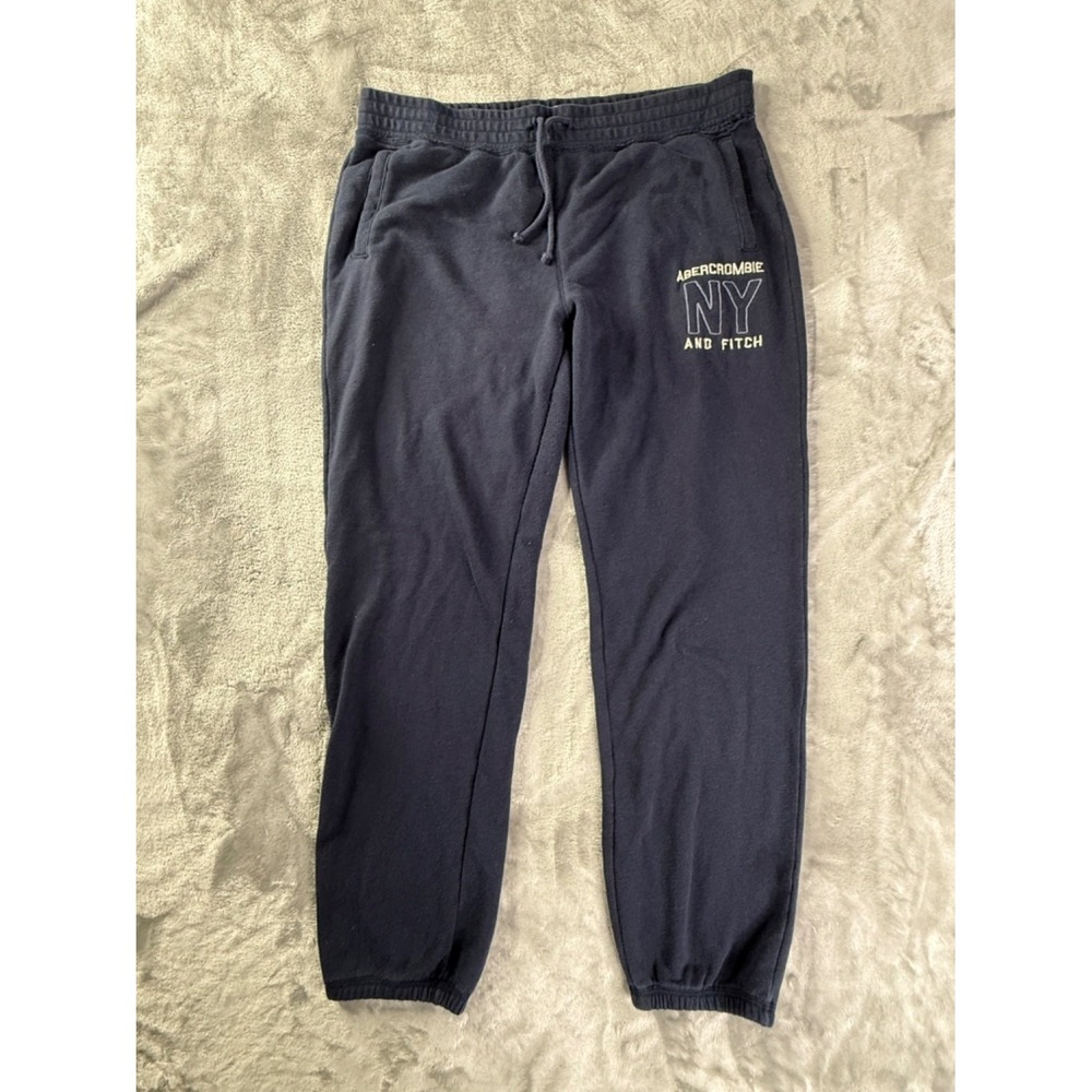 Abercrombie & Fitch NY And Mens Sweatpants L Blue Elastic Cuff Ankles